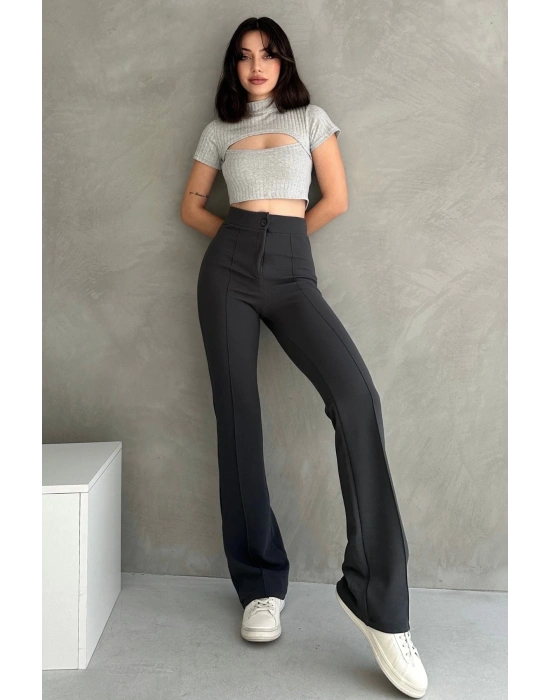 Kadın Gri Yüksek Bel Toparlayıcı Ispanyol Paça Pantolon