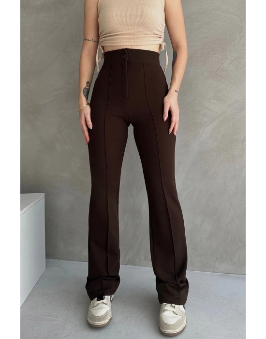 Kadın Kahverengi Yüksek Bel Toparlayıcı Ispanyol Paça Pantolon