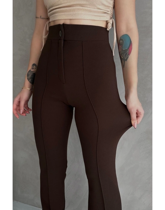 Kadın Kahverengi Yüksek Bel Toparlayıcı Ispanyol Paça Pantolon