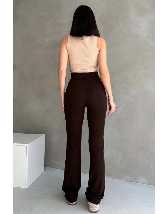 Kadın Kahverengi Yüksek Bel Toparlayıcı Ispanyol Paça Pantolon