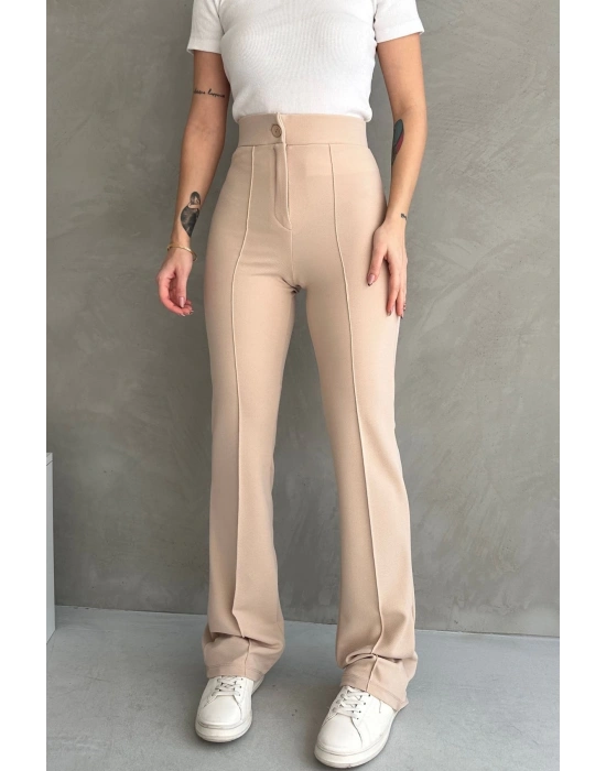 Kadın Krem Yüksek Bel Toparlayıcı Ispanyol Paça Pantolon
