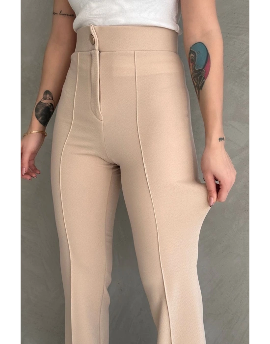 Kadın Krem Yüksek Bel Toparlayıcı Ispanyol Paça Pantolon