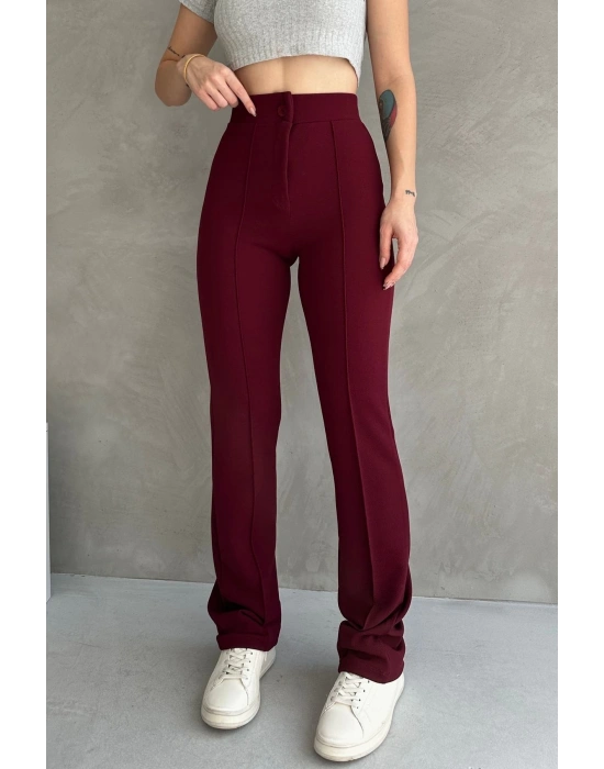 Kadın Bordo Yüksek Bel Toparlayıcı Ispanyol Paça Pantolon