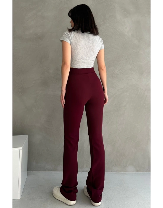 Kadın Bordo Yüksek Bel Toparlayıcı Ispanyol Paça Pantolon
