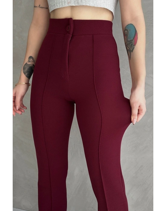 Kadın Bordo Yüksek Bel Toparlayıcı Ispanyol Paça Pantolon