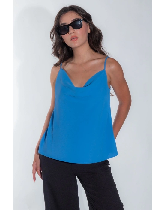 Kadın Degaje Yaka Askısı Ayarlanabilir Kadın Yazlık Bebe Mavisi Askılı Bluz