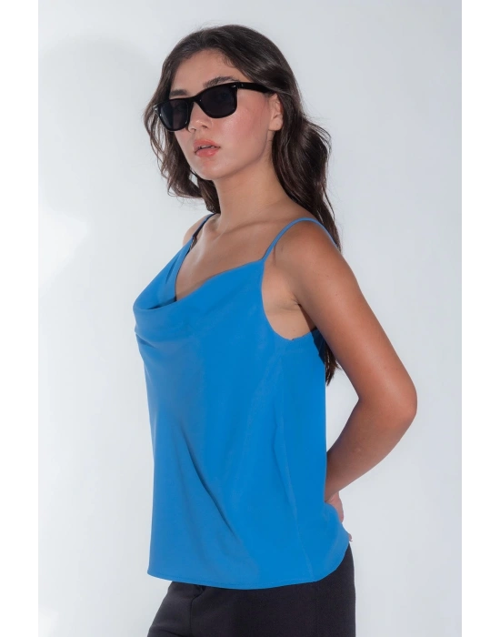 Kadın Degaje Yaka Askısı Ayarlanabilir Kadın Yazlık Bebe Mavisi Askılı Bluz