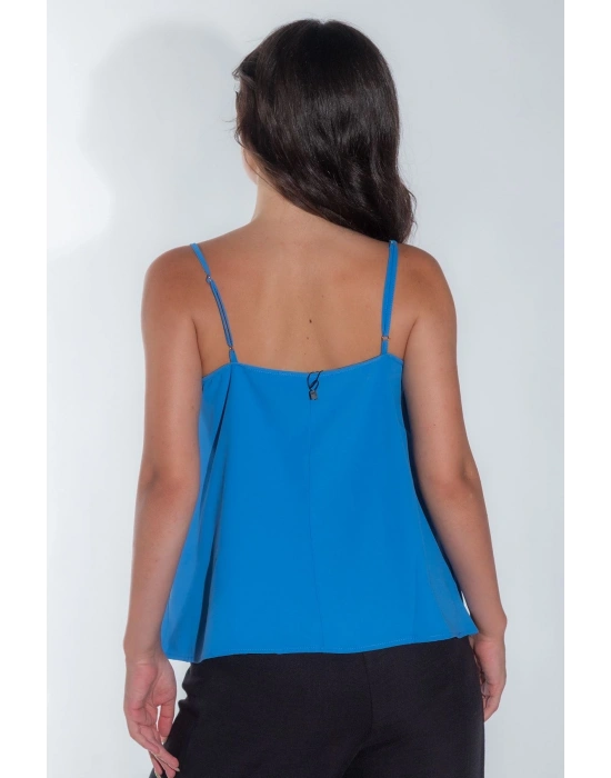 Kadın Degaje Yaka Askısı Ayarlanabilir Kadın Yazlık Bebe Mavisi Askılı Bluz