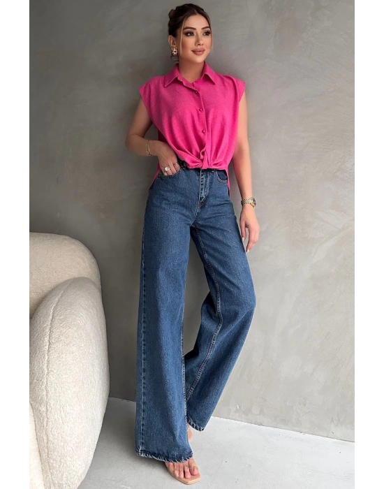 Kadın Keten Bağlama Detaylı Pembe Gömlek Bluz