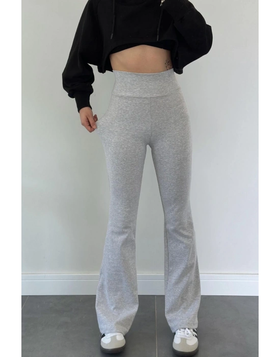 Kadın Gri Yüksek Bel İspanyol Paça Tayt