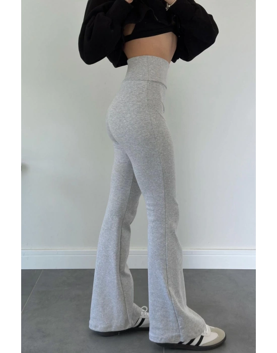 Kadın Gri Yüksek Bel İspanyol Paça Tayt