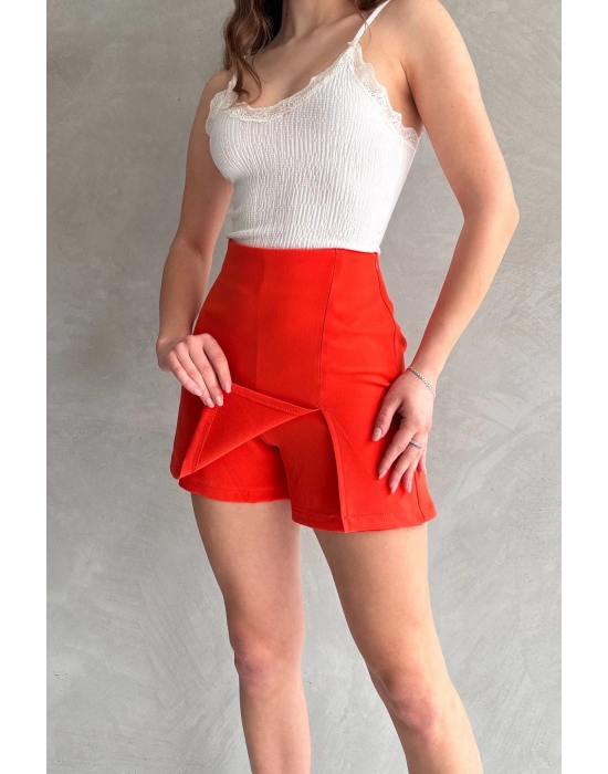 Kadın Turuncu Piliseli Mini Şortlu Etek