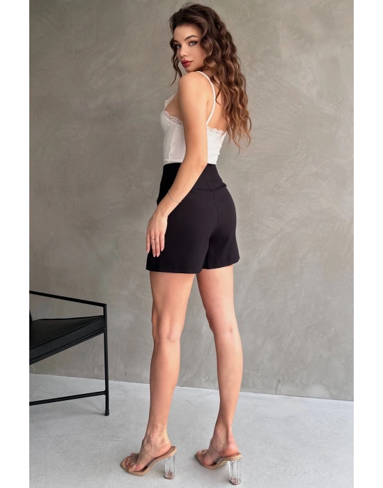 Kadın Siyah Piliseli Mini Şortlu Etek