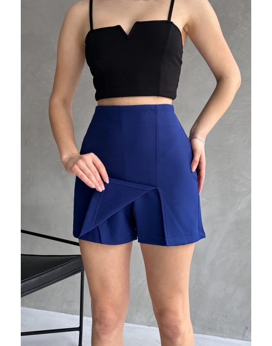 Kadın Lacivert Piliseli Mini Şortlu Etek
