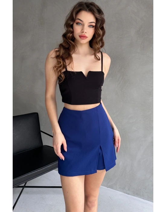 Kadın Lacivert Piliseli Mini Şortlu Etek