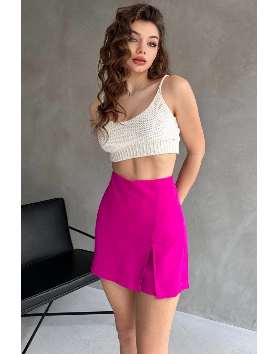 Kadın Fuşya Piliseli Mini Şortlu Etek
