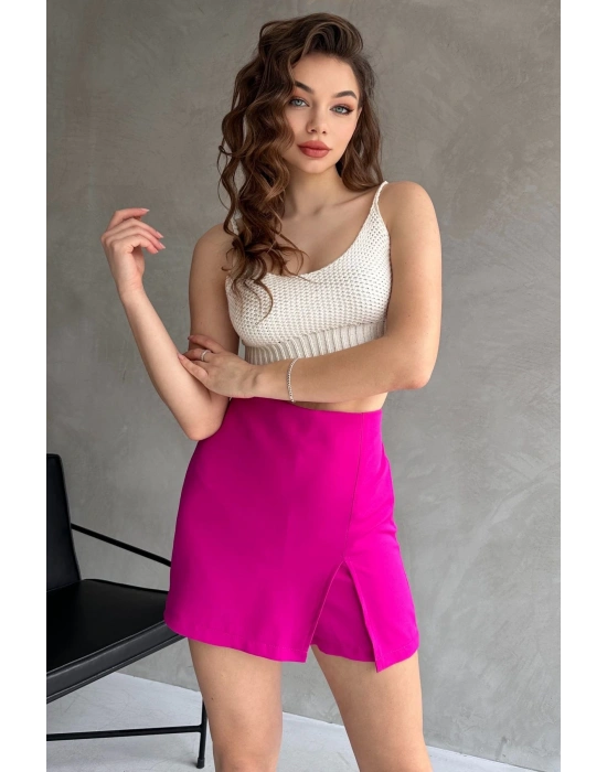 Kadın Fuşya Piliseli Mini Şortlu Etek