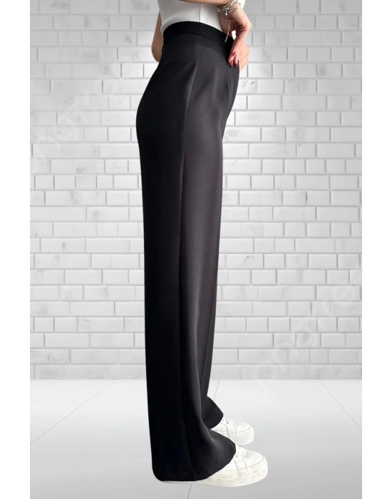 Kadın Siyah Yüksek Bel Krep Kumaş Likralı Palazzo Pantolon