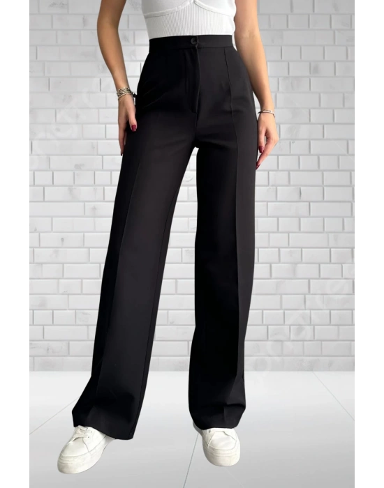 Kadın Siyah Yüksek Bel Krep Kumaş Likralı Palazzo Pantolon