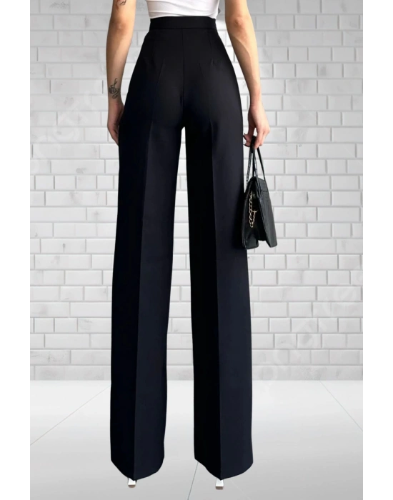 Kadın Siyah Yüksek Bel Krep Kumaş Likralı Palazzo Pantolon