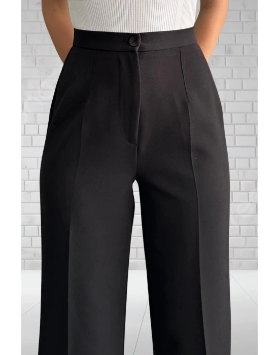 Kadın Siyah Yüksek Bel Krep Kumaş Likralı Palazzo Pantolon