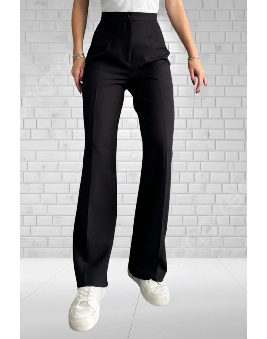 Kadın Siyah Yüksek Bel Krep Kumaş Likralı Palazzo Pantolon