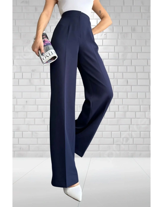 Kadın Lacivert Yüksek Bel Krep Kumaş Likralı Palazzo Pantolon