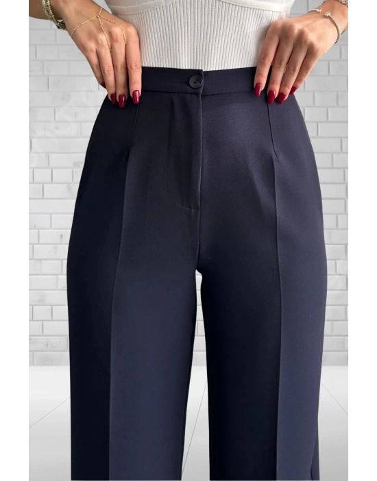 Kadın Lacivert Yüksek Bel Krep Kumaş Likralı Palazzo Pantolon