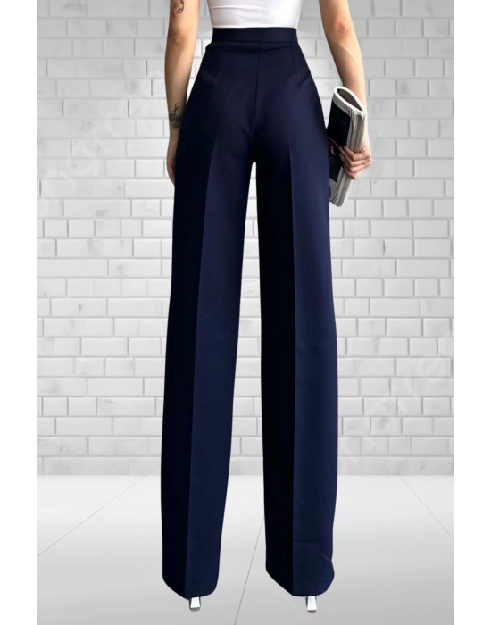 Kadın Lacivert Yüksek Bel Krep Kumaş Likralı Palazzo Pantolon