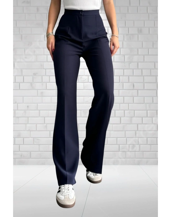 Kadın Lacivert Yüksek Bel Krep Kumaş Likralı Palazzo Pantolon