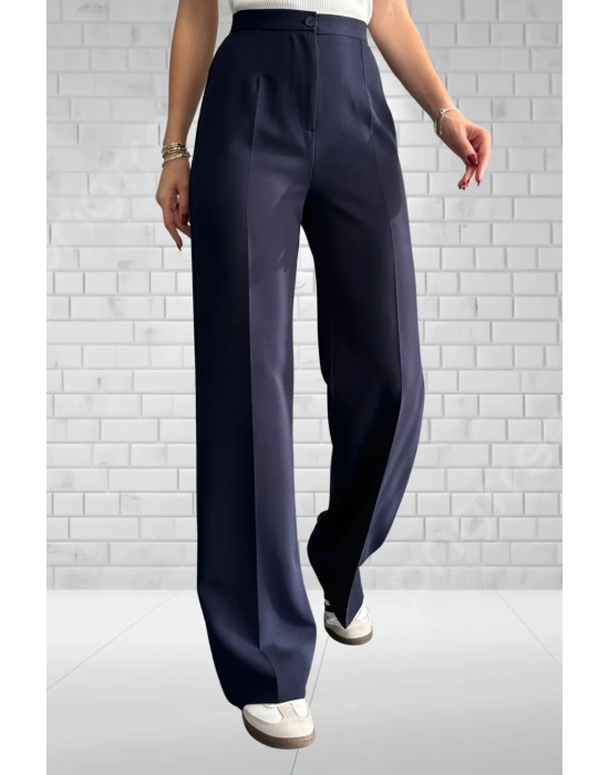 Kadın Lacivert Yüksek Bel Krep Kumaş Likralı Palazzo Pantolon