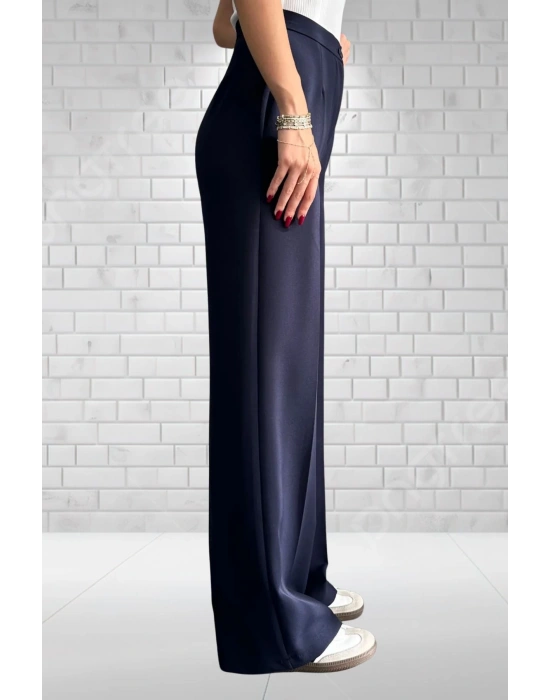 Kadın Lacivert Yüksek Bel Krep Kumaş Likralı Palazzo Pantolon