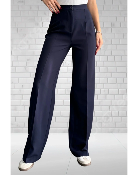 Kadın Lacivert Yüksek Bel Krep Kumaş Likralı Palazzo Pantolon