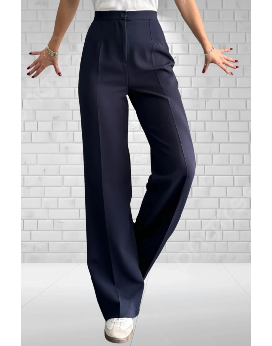 Kadın Lacivert Yüksek Bel Krep Kumaş Likralı Palazzo Pantolon