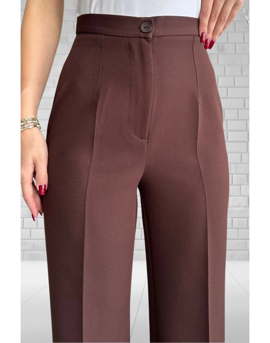 Kadın kahverengi Yüksek Bel Krep Kumaş Likralı Palazzo Pantolon