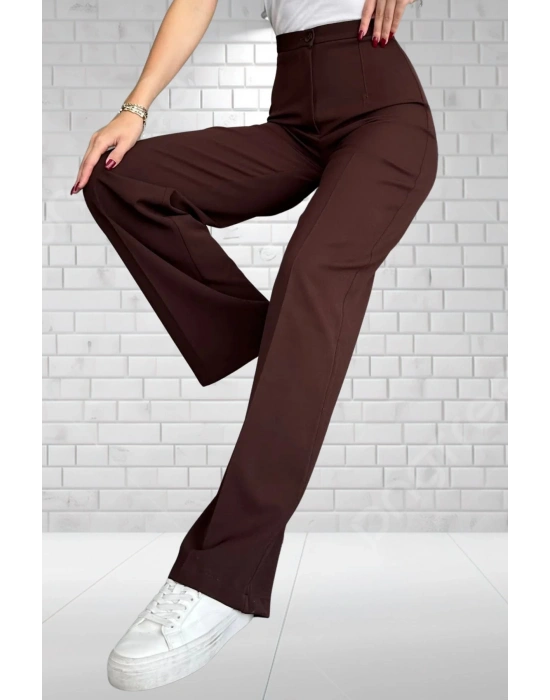 Kadın kahverengi Yüksek Bel Krep Kumaş Likralı Palazzo Pantolon