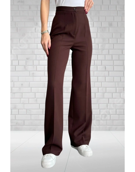 Kadın kahverengi Yüksek Bel Krep Kumaş Likralı Palazzo Pantolon