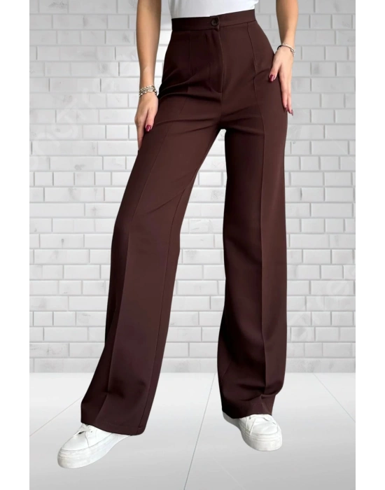 Kadın kahverengi Yüksek Bel Krep Kumaş Likralı Palazzo Pantolon