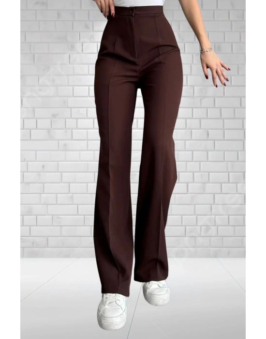 Kadın kahverengi Yüksek Bel Krep Kumaş Likralı Palazzo Pantolon