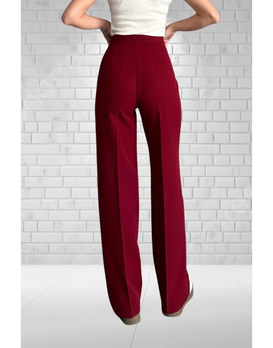 Kadın Bordo Yüksek Bel Krep Kumaş Likralı Palazzo Pantolon