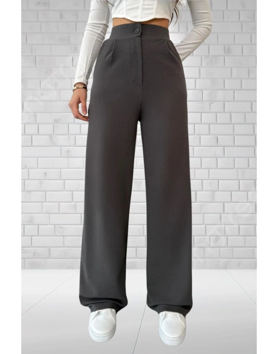 Kadın Antrasit Yüksek Bel Krep Kumaş Likralı Palazzo Pantolon