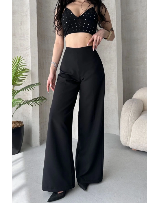 Kadın Siyah Yüksek Bel Geniş Kesim Pantolon