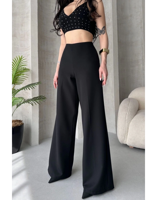 Kadın Siyah Yüksek Bel Geniş Kesim Pantolon