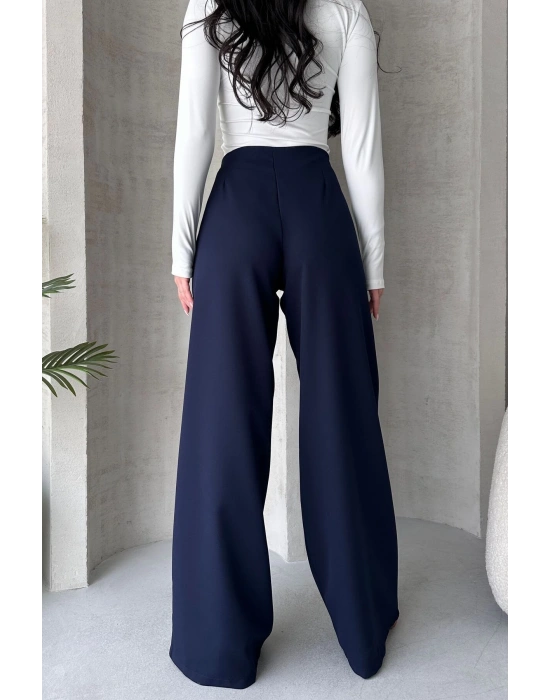 Kadın Lacivert Yüksek Bel Geniş Kesim Pantolon