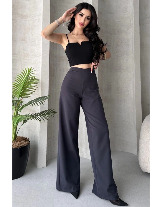 Kadın Antrasit Yüksek Bel Geniş Kesim Pantolon