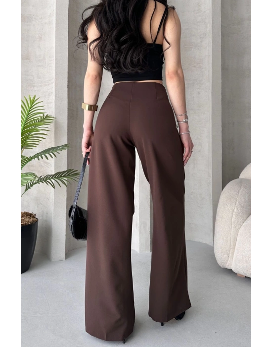 Kadın Kahverengi Yüksek Bel Geniş Kesim Pantolon