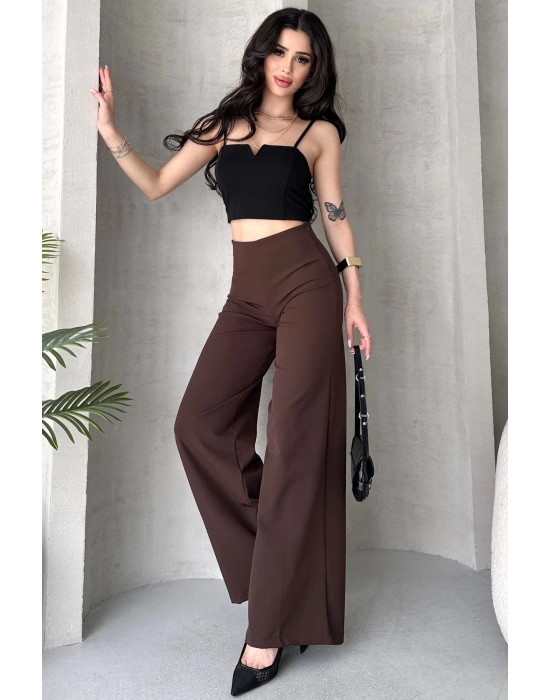 Kadın Kahverengi Yüksek Bel Geniş Kesim Pantolon