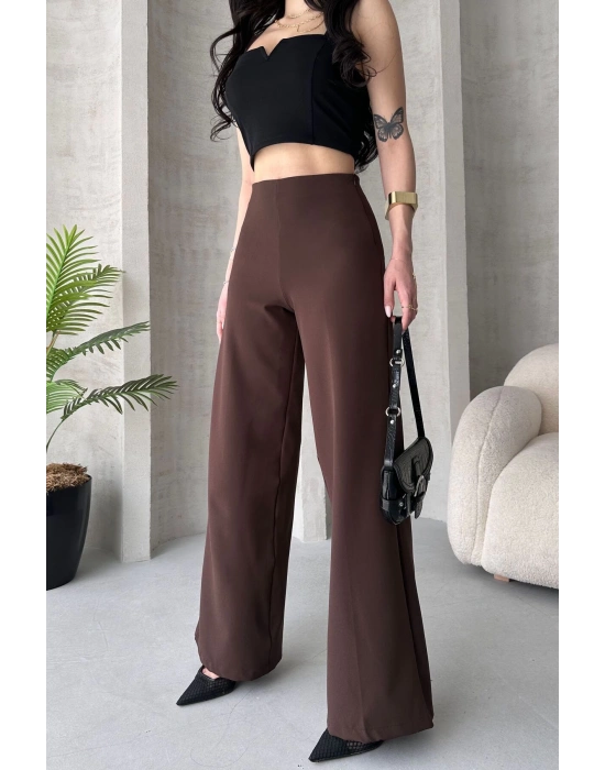 Kadın Kahverengi Yüksek Bel Geniş Kesim Pantolon