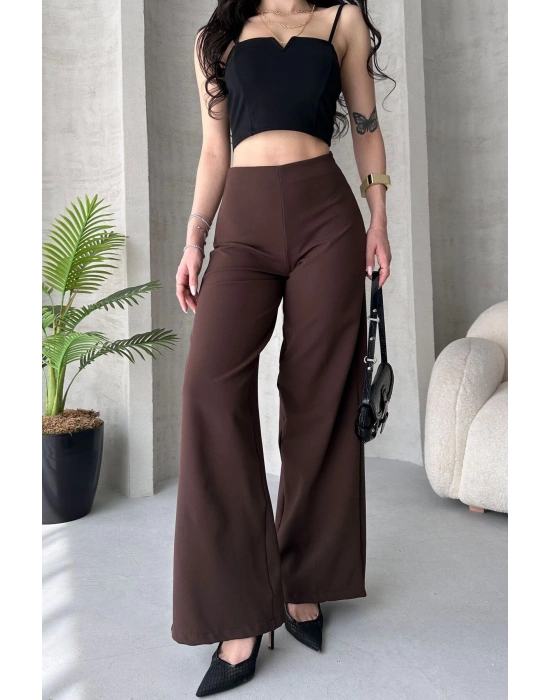 Kadın Kahverengi Yüksek Bel Geniş Kesim Pantolon