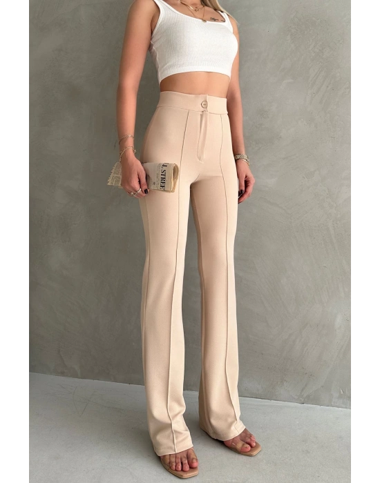 Kadın Büyük Beden Krep Kumaş Likralı Ön Çimalı İspanyol Paça Pantolon